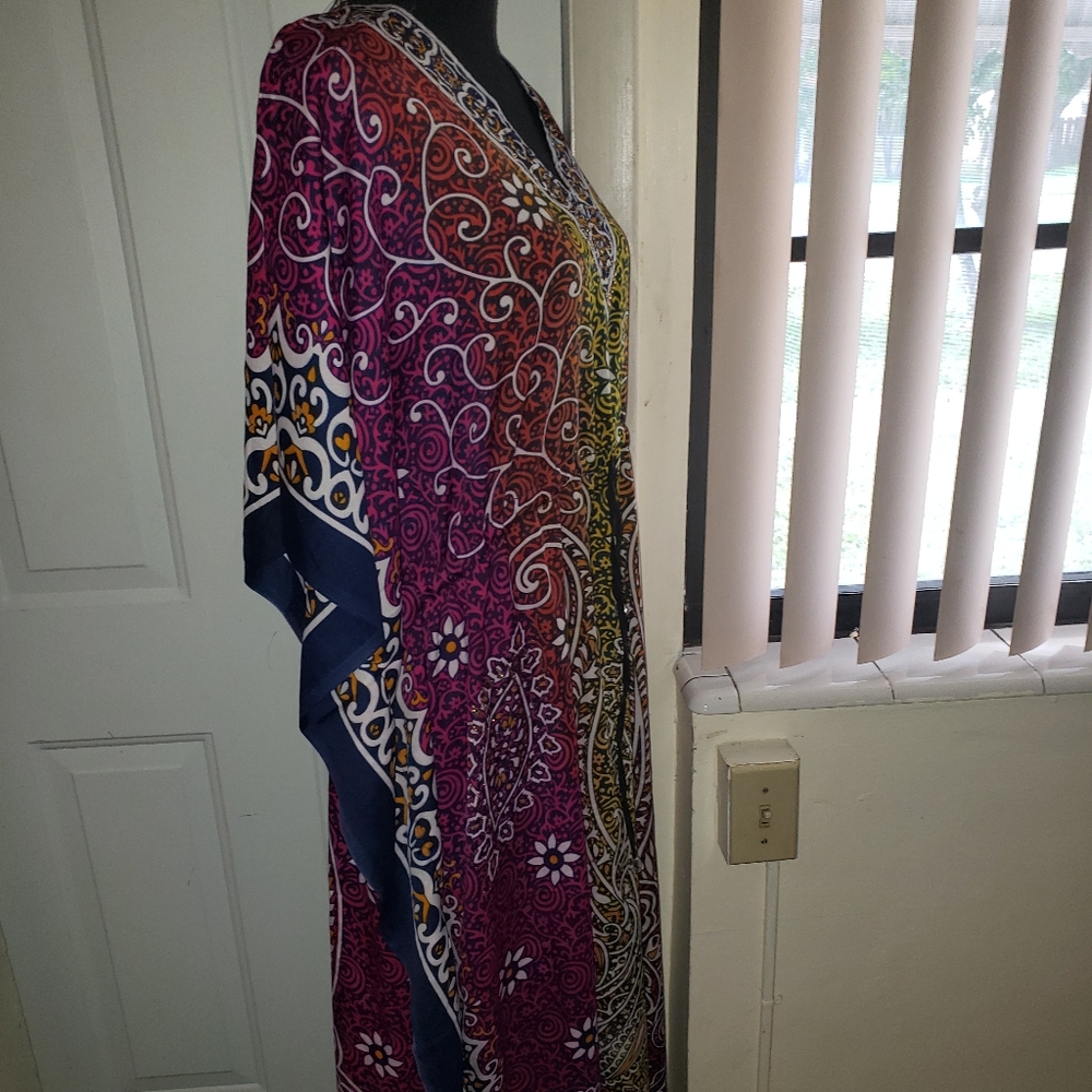 New Multicolored Floral Kaftan Abaya Coverup Dress - Picture 7 of 15